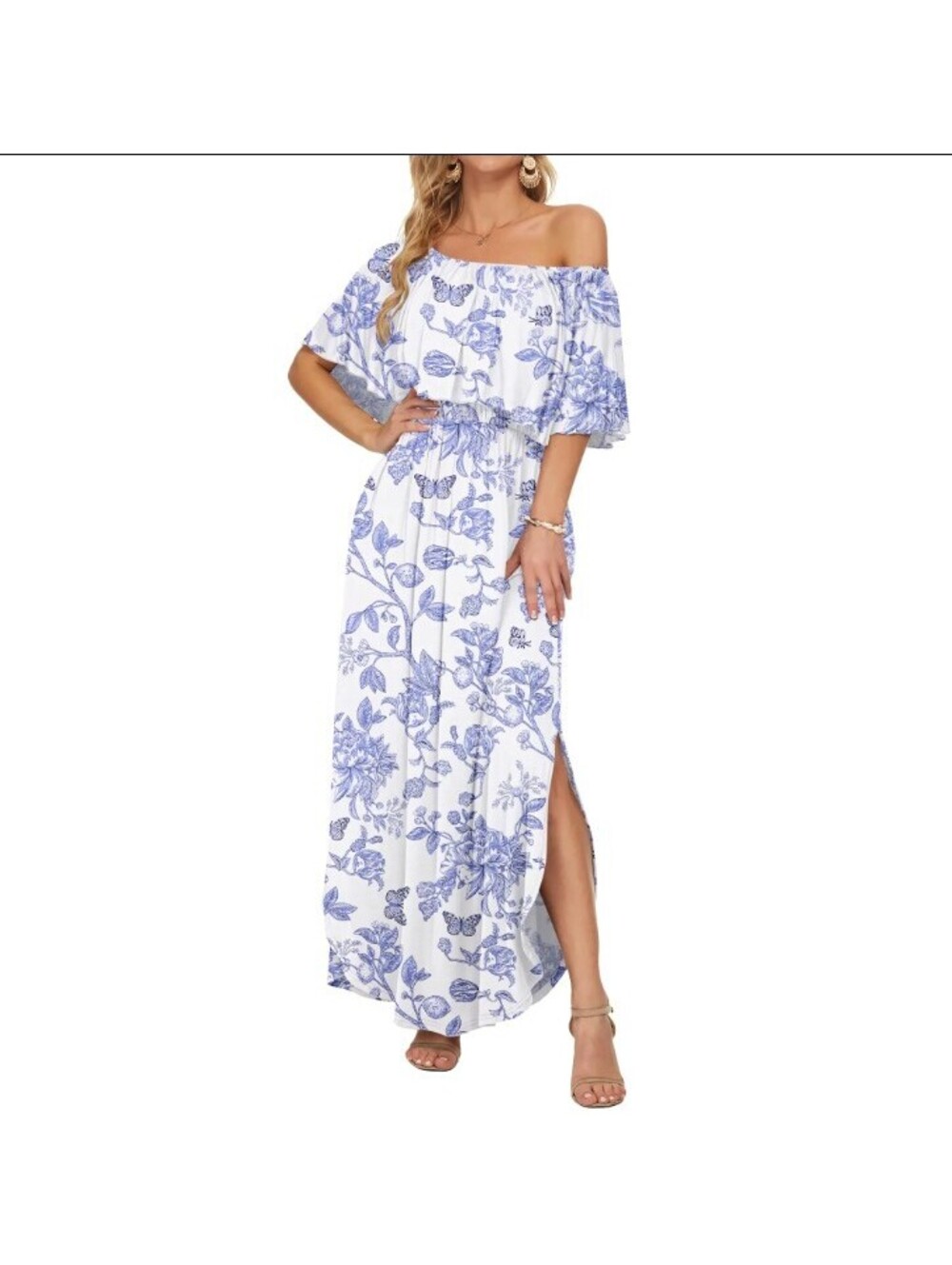 NWT AUSELILY Blue Whispers Maxi Dress Size Medium